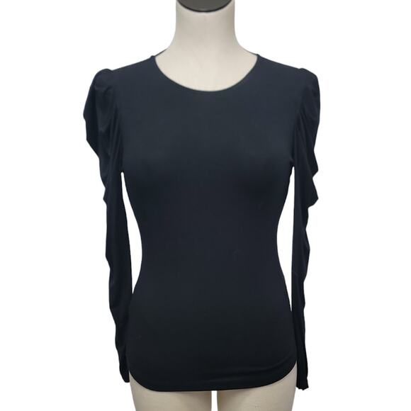 Rebecca Minkoff Open Tie Back‎ Puff Long Sleeve Fitted Top Black Womens XS - Picture 1 of 10